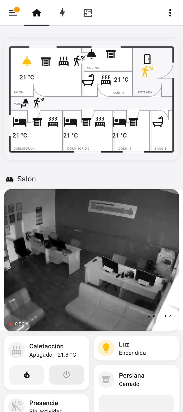 Plano de una vivienda controlada desde el móvil con Civitec Domótica